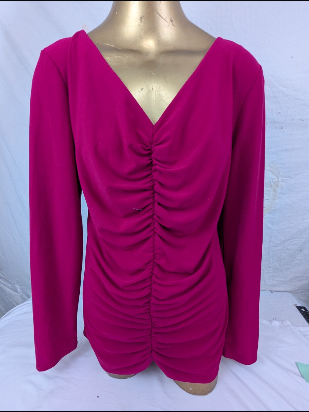 Narciso Rodriguez V-Neck Long Sleeve Fuchsia Blouse XL